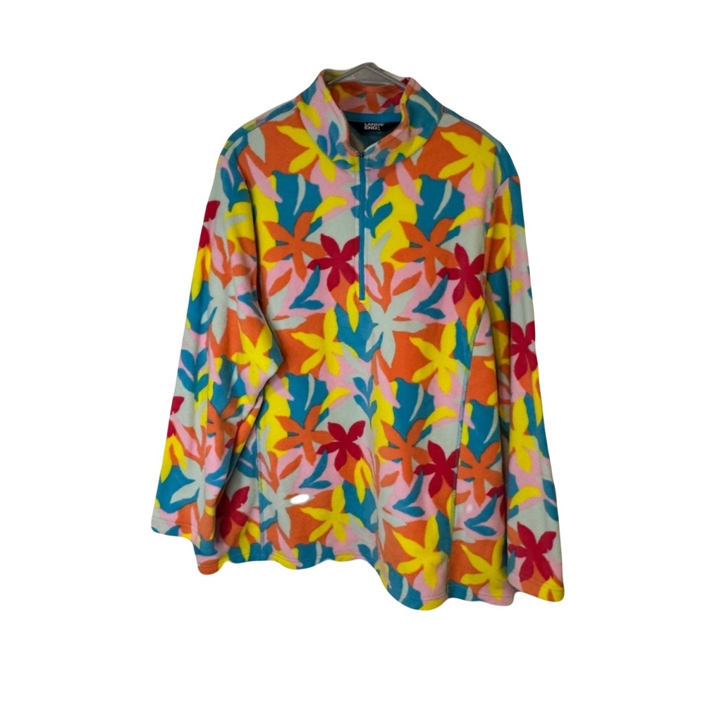 Lands’ End Quarter-Zip Fleece Pullover Floral 2X